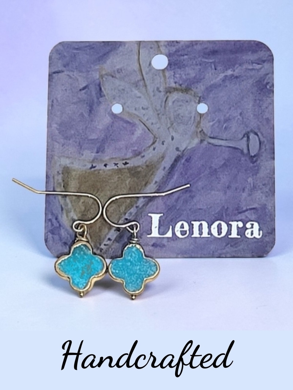 Hand Crafted 14K Gold Fill Turquoise Clover Earrings  Hypoallergenic